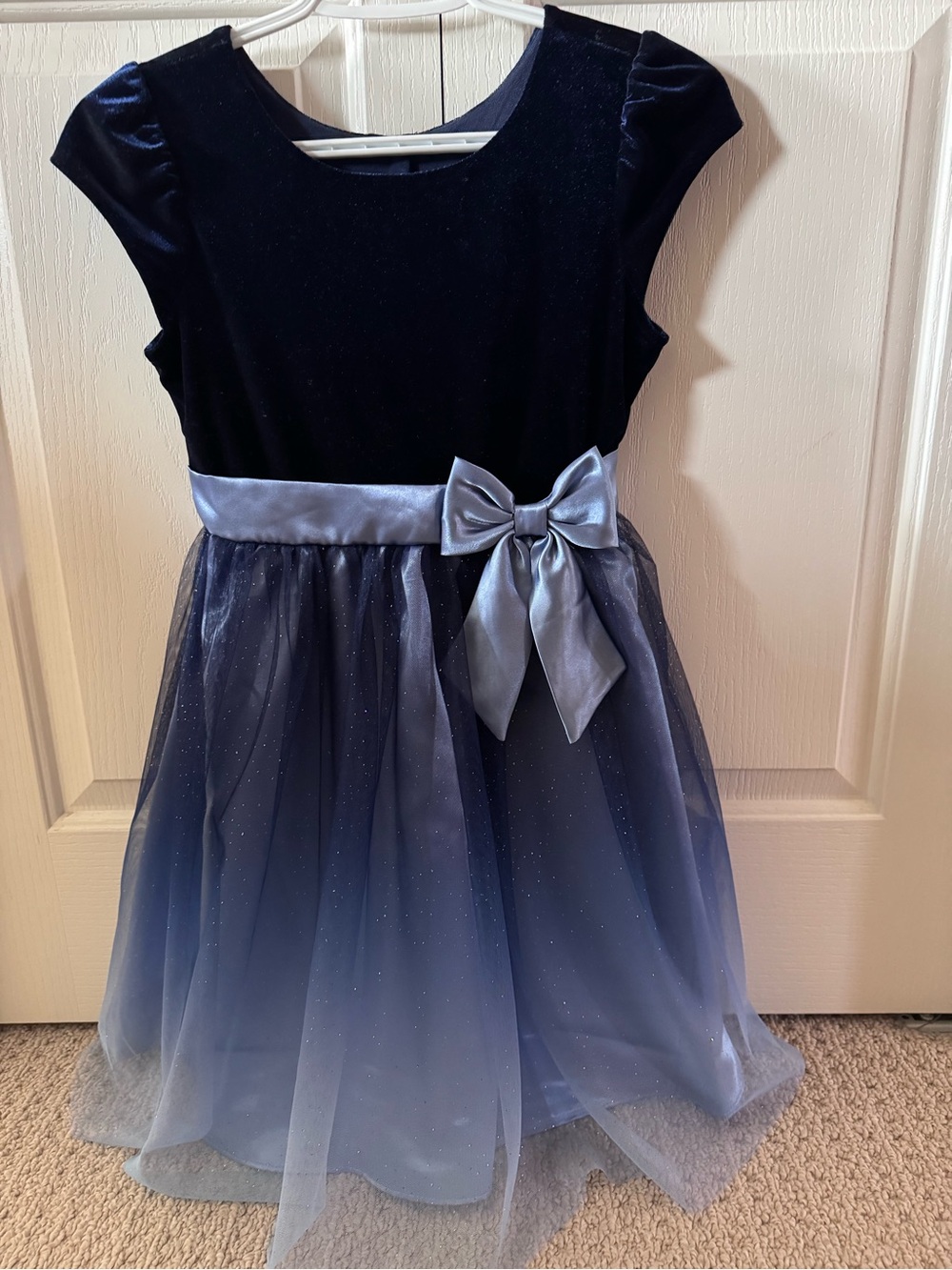 Jona Michelle Girls Navy Velvet & Tulle Party Dress with Satin Bow - Size 10